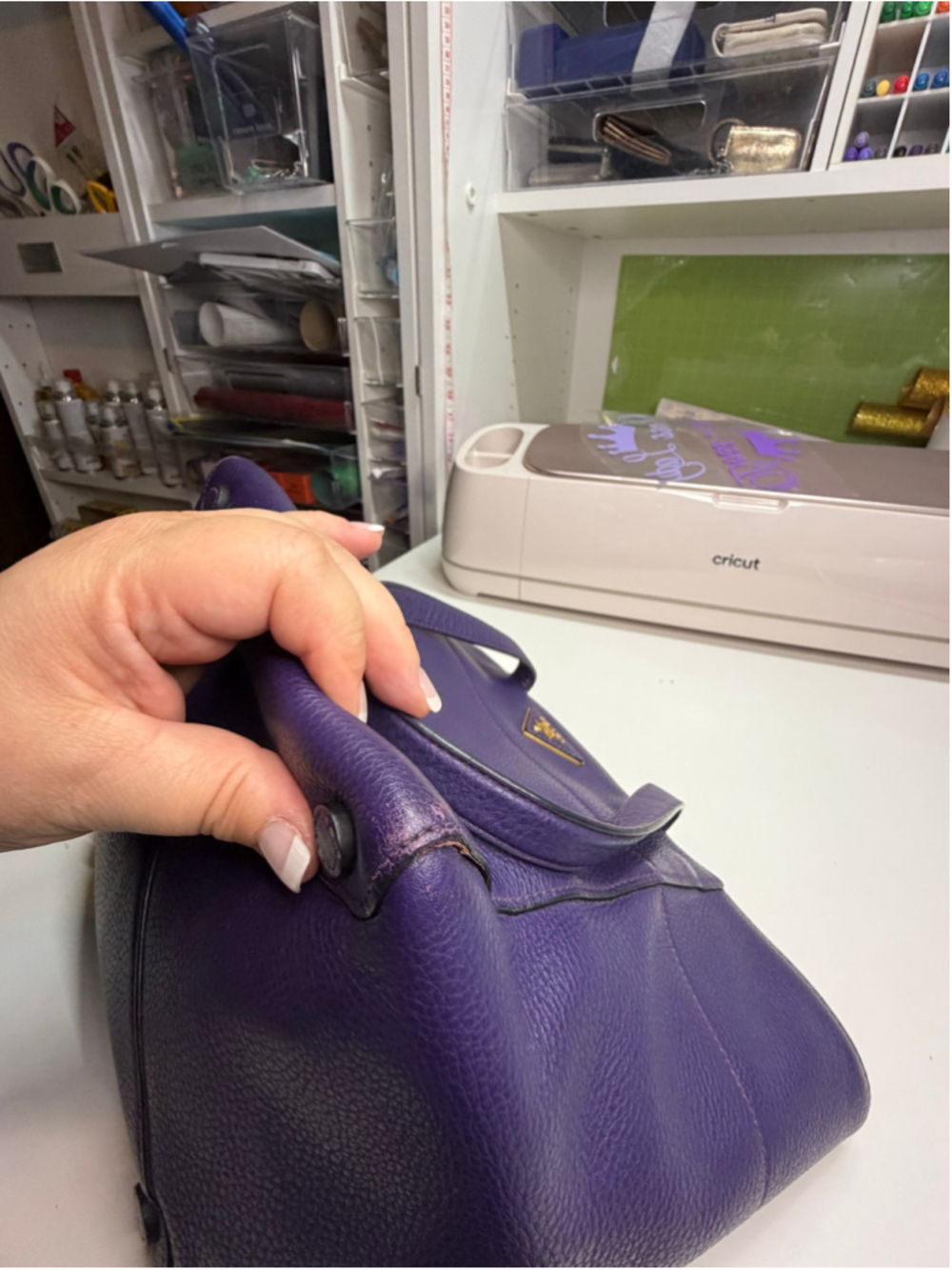 Women's Prada Leather Tote Bag One Size Purple - Picture 7 of 13